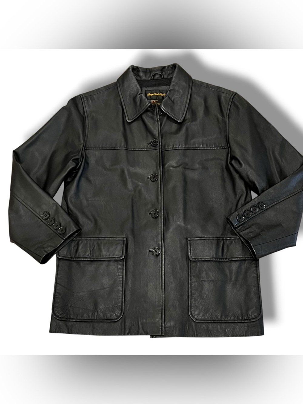 VTG Giorgio Sant Angelo Jacket Womens Sz M Black Leather Button Front Pockets E8